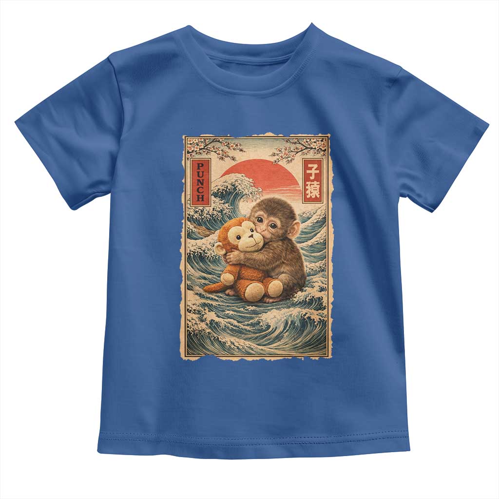 Kawaii Baby Monkey Punch Toddler T Shirt - Vintage Japanese Graphic Cute Macaque Ukiyo-e TS10 Royal Blue Print Your Wear