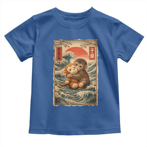 Kawaii Baby Monkey Punch Toddler T Shirt - Vintage Japanese Graphic Cute Macaque Ukiyo-e TS10 Royal Blue Print Your Wear