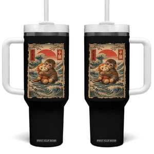 Kawaii Baby Monkey Punch Tumbler With Handle Vintage Japanese Graphic Cute Macaque Ukiyo-e TS10 One Size: 40 oz Black Print Your Wear