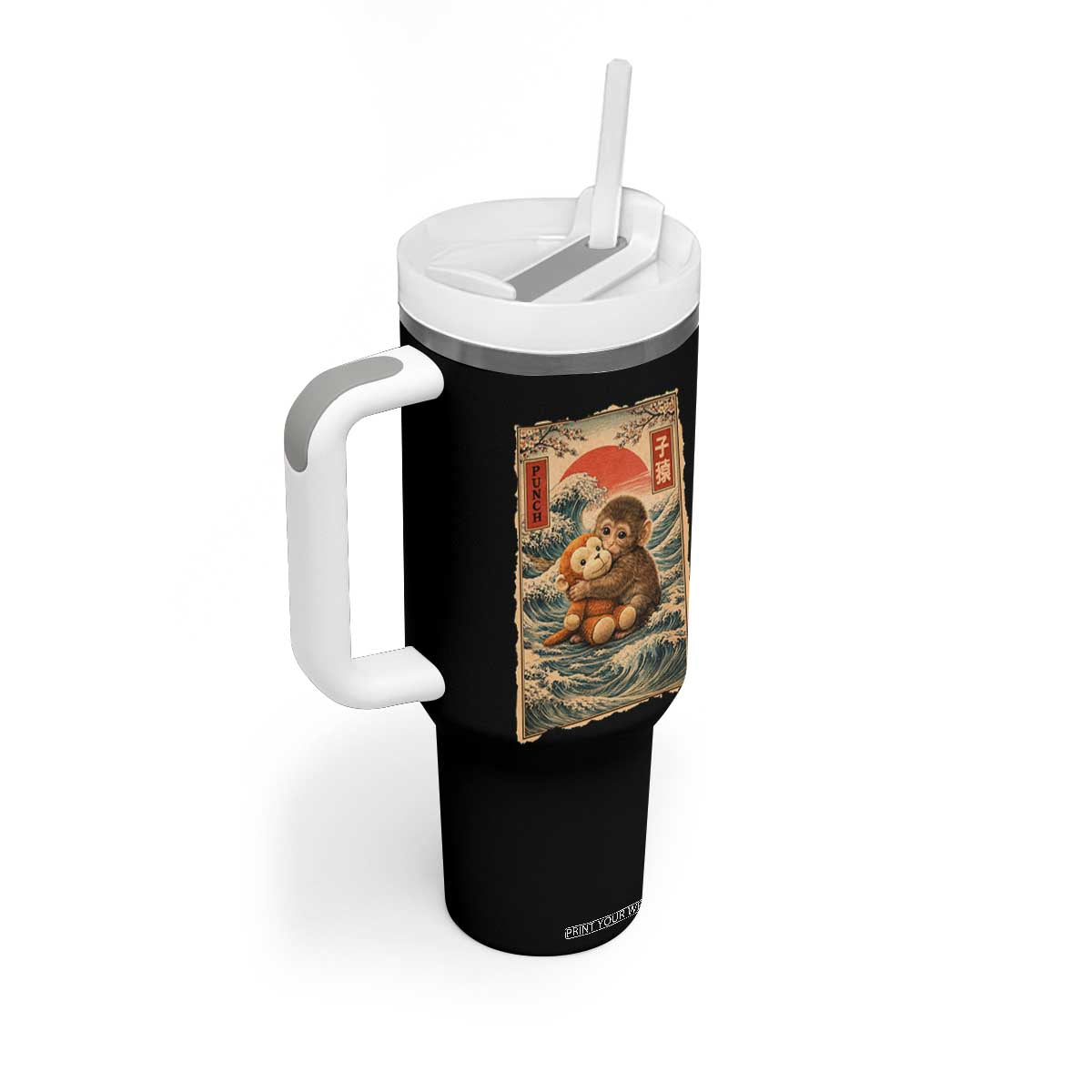 Kawaii Baby Monkey Punch Tumbler With Handle Vintage Japanese Graphic Cute Macaque Ukiyo-e TS10 Print Your Wear