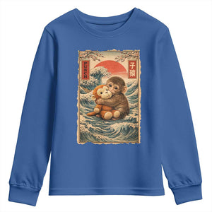 Kawaii Baby Monkey Punch Youth Sweatshirt Vintage Japanese Graphic Cute Macaque Ukiyo-e TS10 Royal Blue Print Your Wear