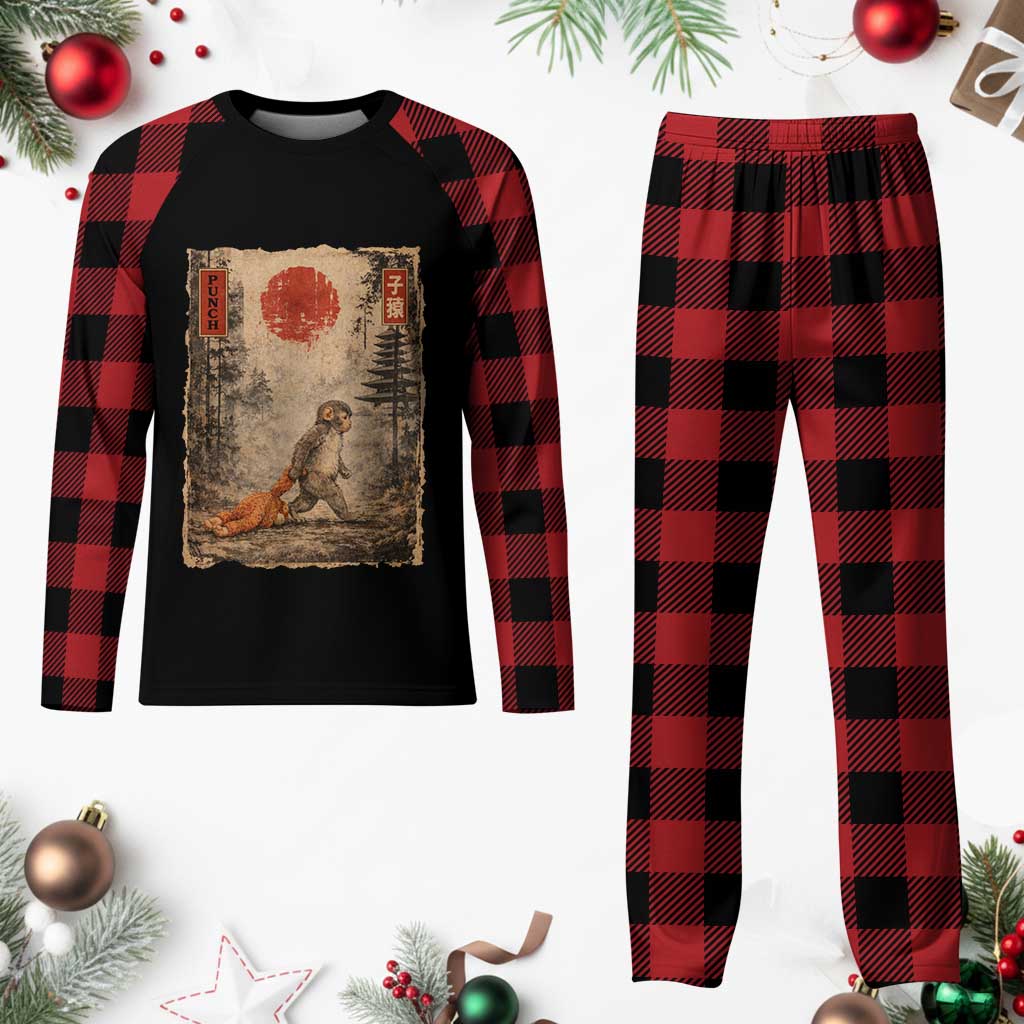 Vintage Japanese Baby Monkey Punch Plaid Pajama Set Kawaii Macaque Ukiyo-e Art Funny TS10 Buffalo Plaid Print Your Wear