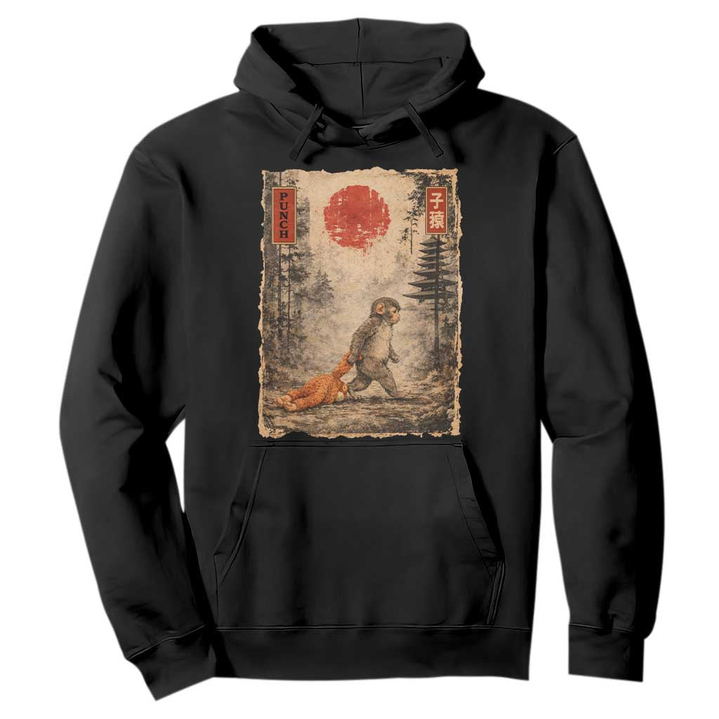Vintage Japanese Baby Monkey Punch Hoodie Kawaii Macaque Ukiyo-e Art Funny TS10 Black Print Your Wear