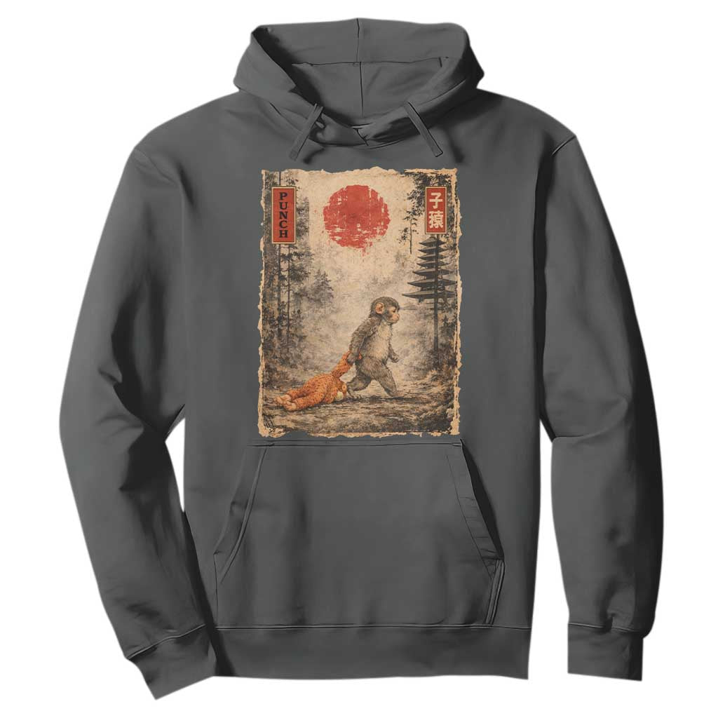 Vintage Japanese Baby Monkey Punch Hoodie Kawaii Macaque Ukiyo-e Art Funny TS10 Dark Heather Print Your Wear