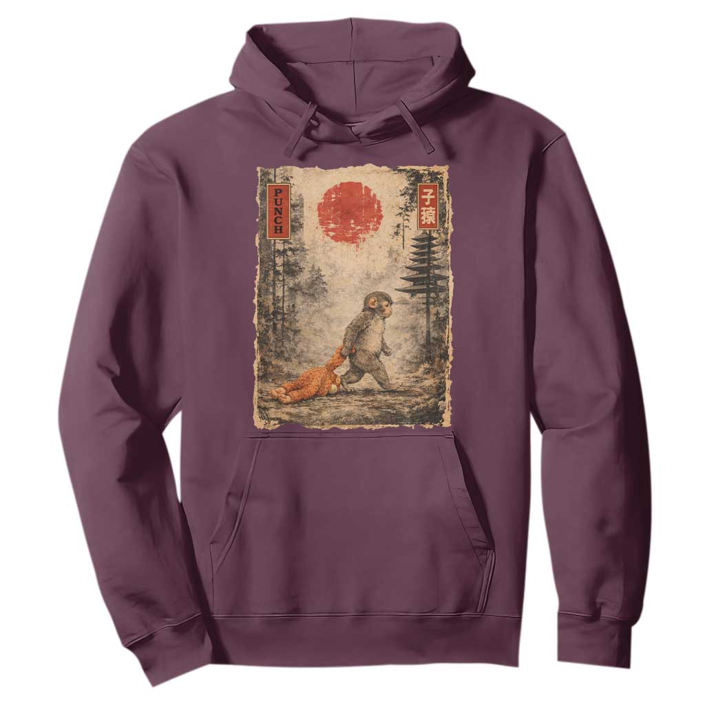 Vintage Japanese Baby Monkey Punch Hoodie Kawaii Macaque Ukiyo-e Art Funny TS10 Maroon Print Your Wear