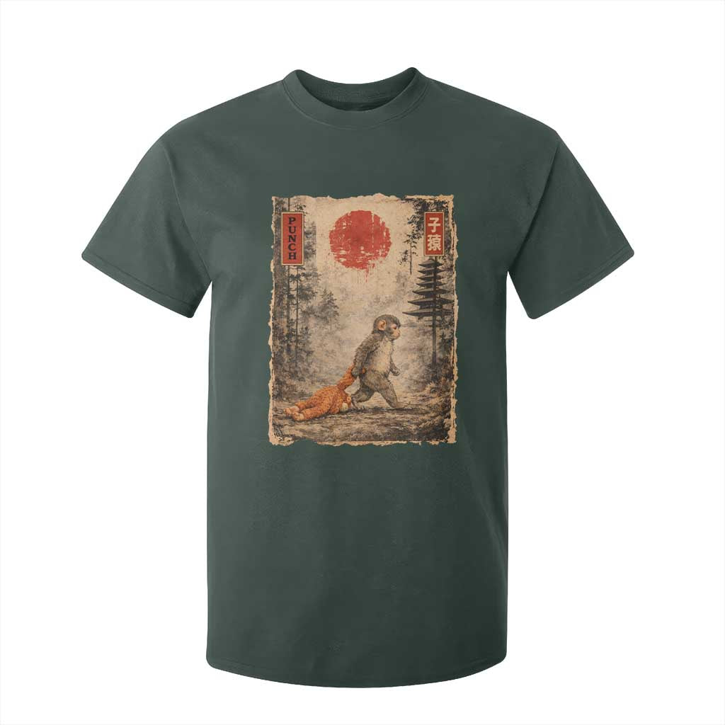 Vintage Japanese Baby Monkey Punch T Shirt For Kid Kawaii Macaque Ukiyo-e Art Funny TS10 Dark Forest Green Print Your Wear