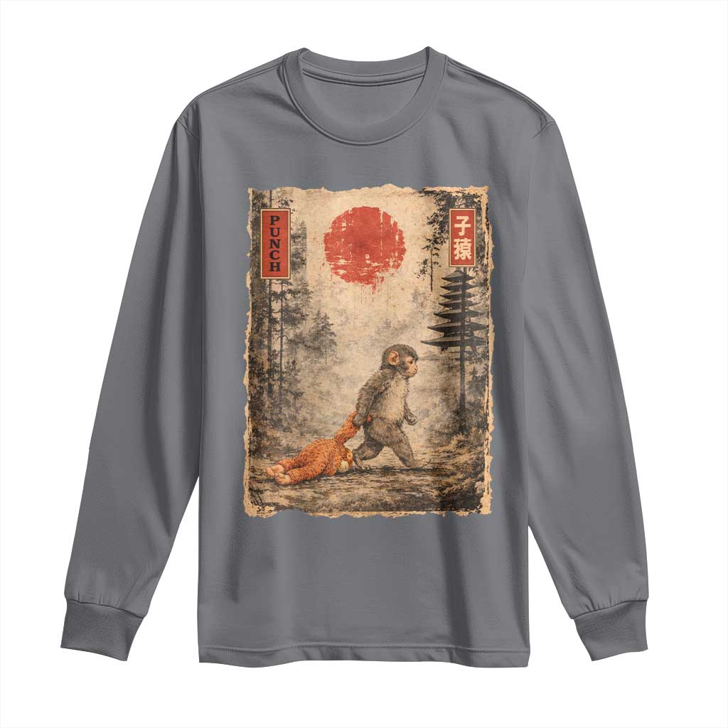 Vintage Japanese Baby Monkey Punch Long Sleeve Shirt Kawaii Macaque Ukiyo-e Art Funny TS10 Charcoal Print Your Wear