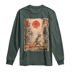 Vintage Japanese Baby Monkey Punch Long Sleeve Shirt Kawaii Macaque Ukiyo-e Art Funny TS10 Dark Forest Green Print Your Wear