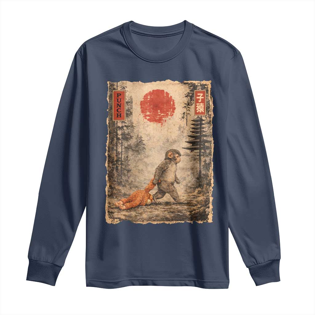 Vintage Japanese Baby Monkey Punch Long Sleeve Shirt Kawaii Macaque Ukiyo-e Art Funny TS10 Navy Print Your Wear