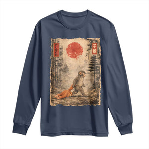 Vintage Japanese Baby Monkey Punch Long Sleeve Shirt Kawaii Macaque Ukiyo-e Art Funny TS10 Navy Print Your Wear