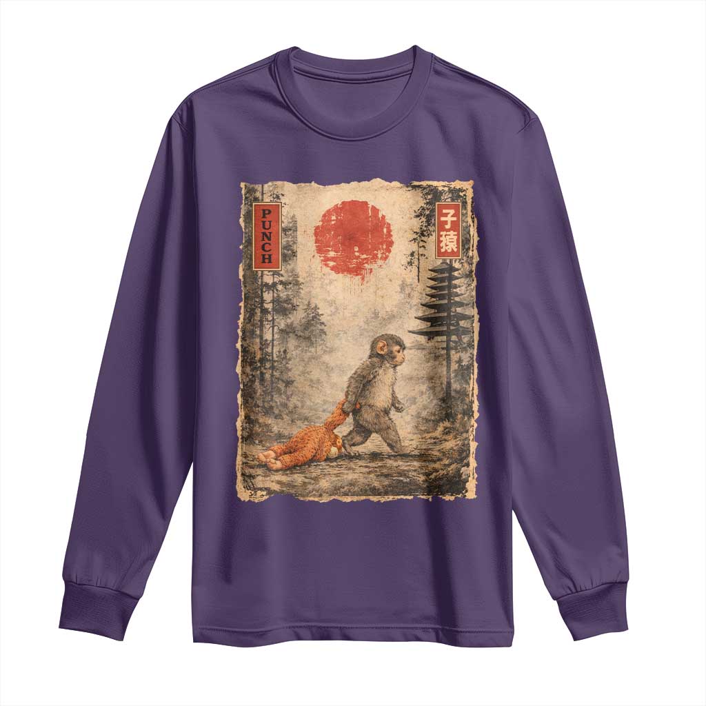 Vintage Japanese Baby Monkey Punch Long Sleeve Shirt Kawaii Macaque Ukiyo-e Art Funny TS10 Purple Print Your Wear