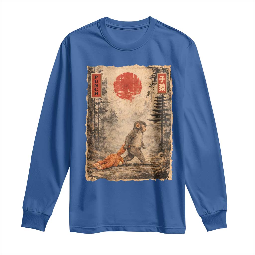 Vintage Japanese Baby Monkey Punch Long Sleeve Shirt Kawaii Macaque Ukiyo-e Art Funny TS10 Royal Blue Print Your Wear