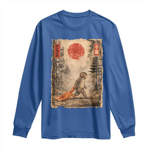 Vintage Japanese Baby Monkey Punch Long Sleeve Shirt Kawaii Macaque Ukiyo-e Art Funny TS10 Royal Blue Print Your Wear