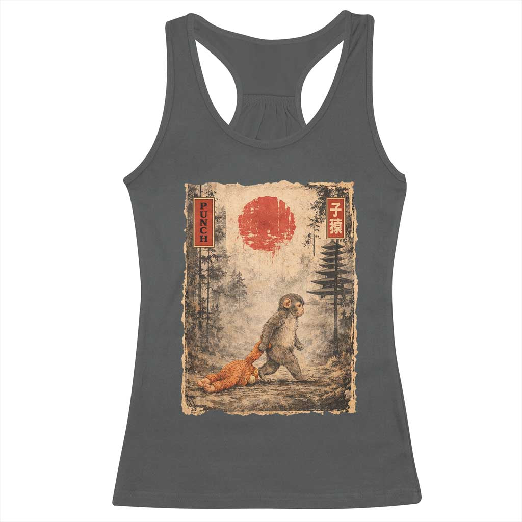 Vintage Japanese Baby Monkey Punch Racerback Tank Top Kawaii Macaque Ukiyo-e Art Funny TS10 Dark Heather Print Your Wear