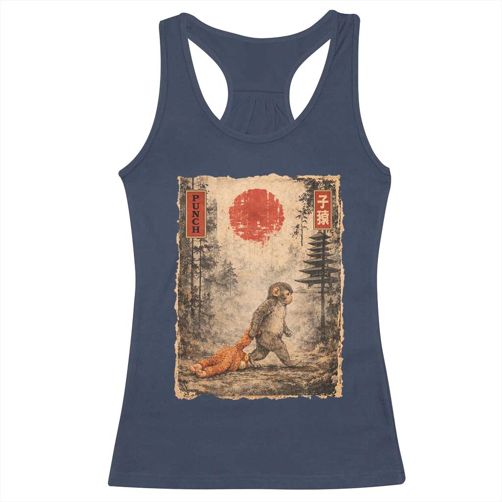 Vintage Japanese Baby Monkey Punch Racerback Tank Top Kawaii Macaque Ukiyo-e Art Funny TS10 Navy Print Your Wear