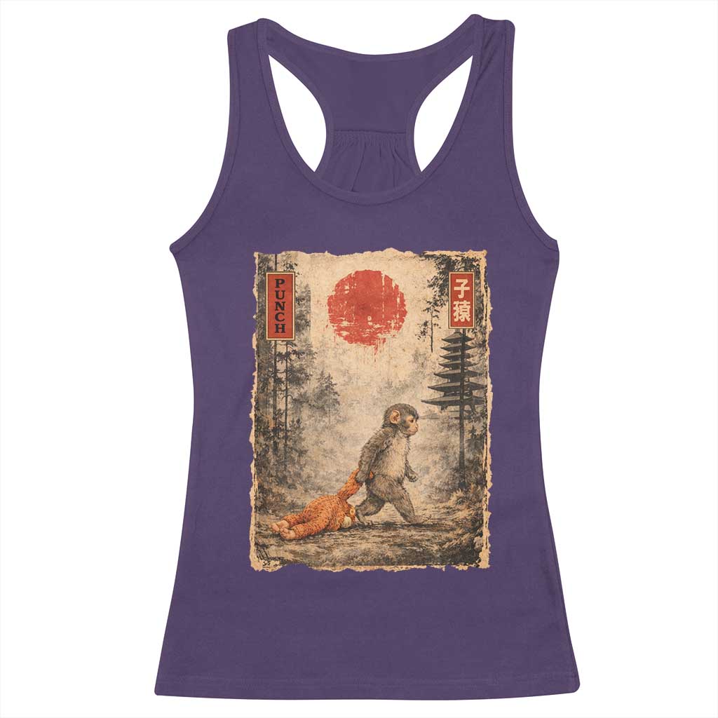 Vintage Japanese Baby Monkey Punch Racerback Tank Top Kawaii Macaque Ukiyo-e Art Funny TS10 Purple Print Your Wear