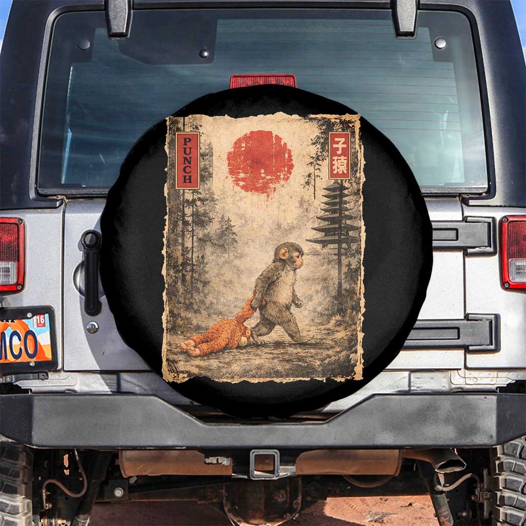 Vintage Japanese Baby Monkey Punch Spare Tire Cover Kawaii Macaque Ukiyo-e Art Funny TS10 No hole Black Print Your Wear