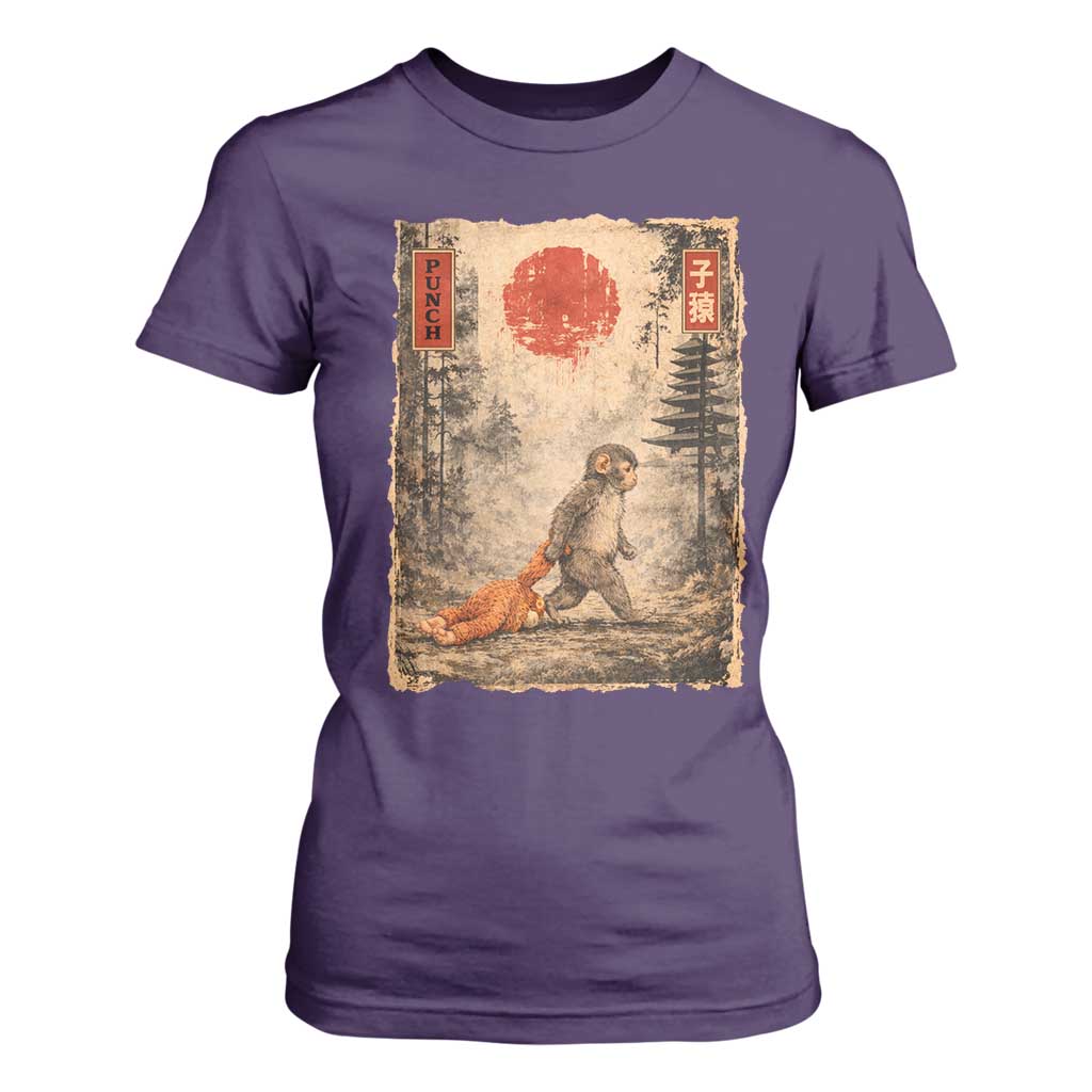 Vintage Japanese Baby Monkey Punch T Shirt For Women Kawaii Macaque Ukiyo-e Art Funny TS10 Purple Print Your Wear