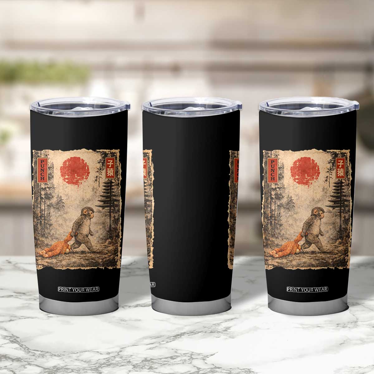 Vintage Japanese Baby Monkey Punch Tumbler Cup Kawaii Macaque Ukiyo-e Art Funny TS10 Print Your Wear