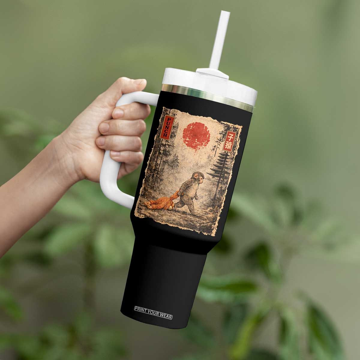 Vintage Japanese Baby Monkey Punch Tumbler With Handle Kawaii Macaque Ukiyo-e Art Funny TS10 Print Your Wear