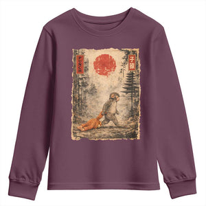 Vintage Japanese Baby Monkey Punch Youth Sweatshirt Kawaii Macaque Ukiyo-e Art Funny TS10 Maroon Print Your Wear