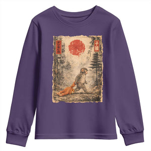 Vintage Japanese Baby Monkey Punch Youth Sweatshirt Kawaii Macaque Ukiyo-e Art Funny TS10 Purple Print Your Wear