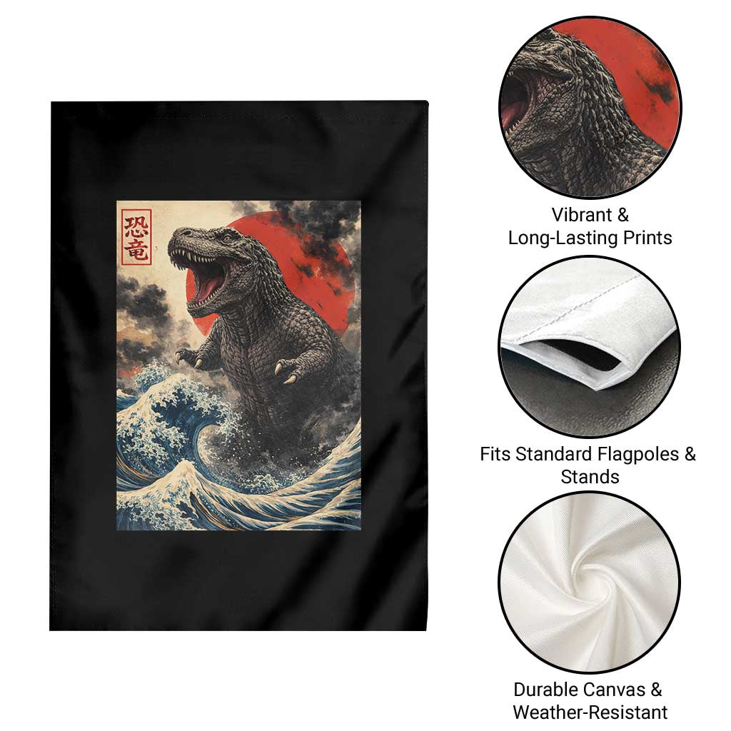 Japanese Dinosaur Garden Flag Vintage Great Wave Monster Epic Giant Monster Ukiyo-e Style TS10 Print Your Wear