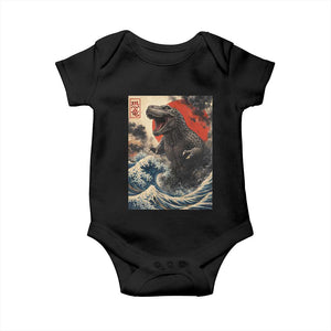 Japanese Dinosaur Baby Onesie Vintage Great Wave Monster Epic Giant Monster Ukiyo-e Style TS10 Black Print Your Wear