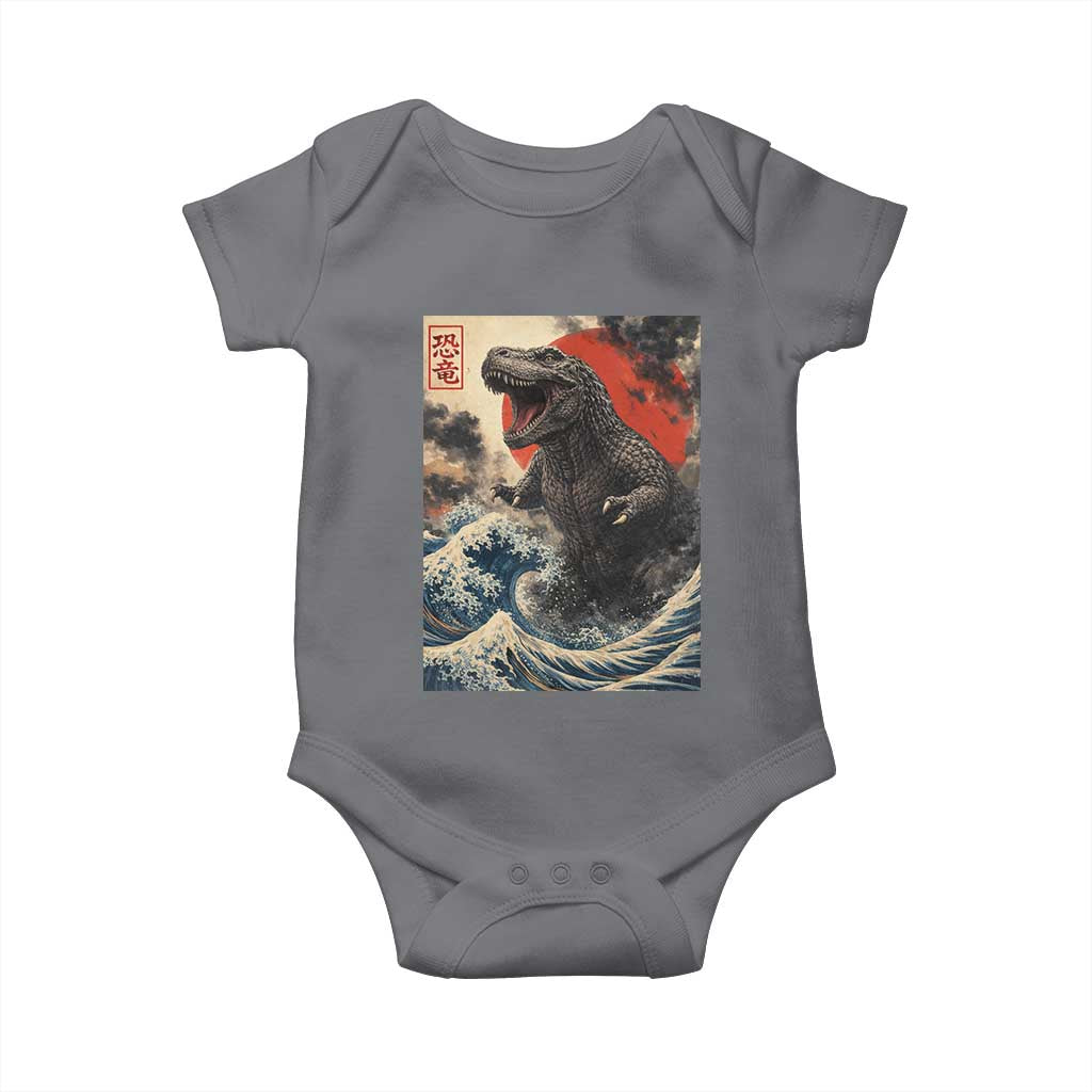 Japanese Dinosaur Baby Onesie Vintage Great Wave Monster Epic Giant Monster Ukiyo-e Style TS10 Charcoal Print Your Wear