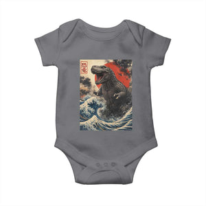 Japanese Dinosaur Baby Onesie Vintage Great Wave Monster Epic Giant Monster Ukiyo-e Style TS10 Charcoal Print Your Wear