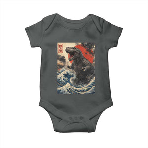Japanese Dinosaur Baby Onesie Vintage Great Wave Monster Epic Giant Monster Ukiyo-e Style TS10 Dark Heather Print Your Wear