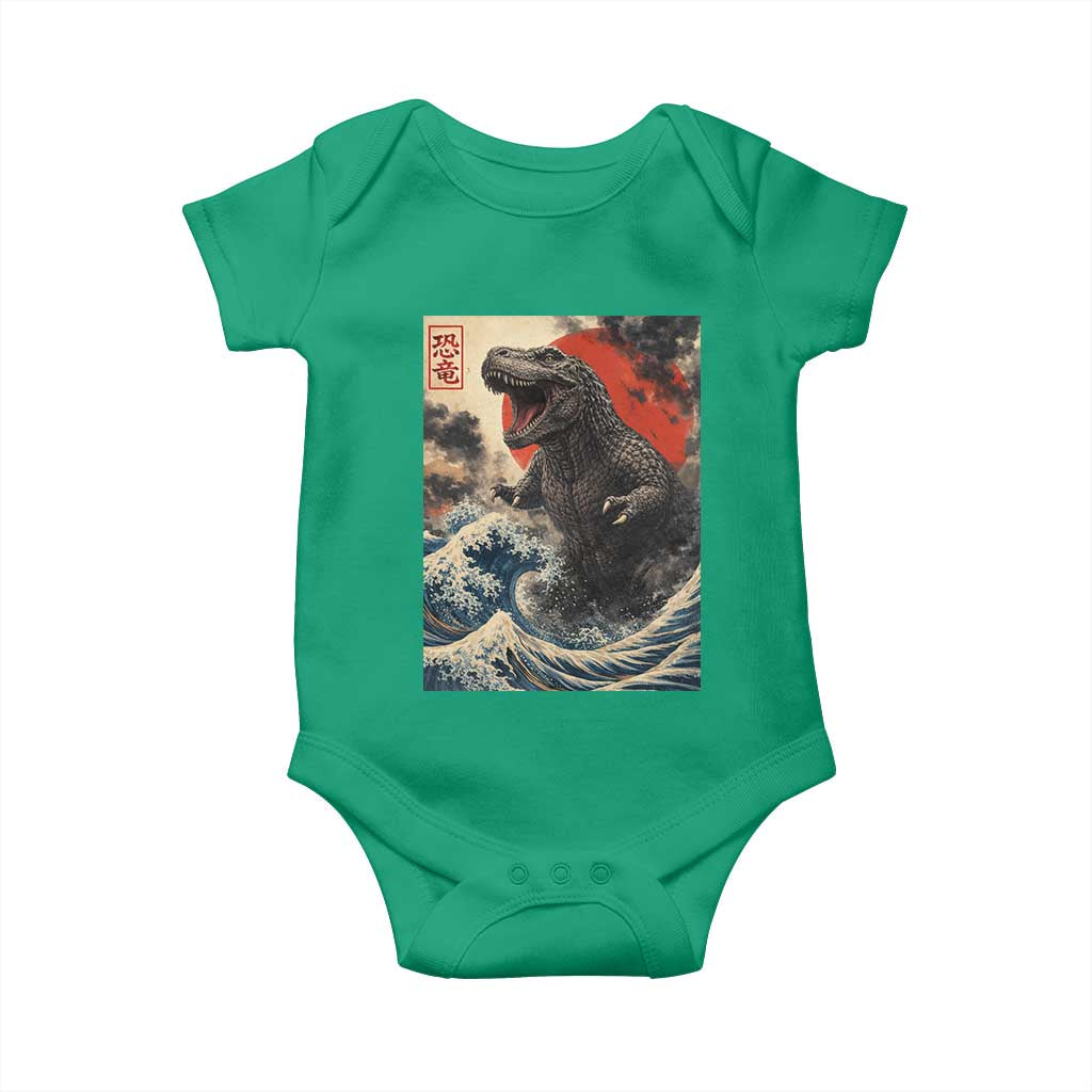 Japanese Dinosaur Baby Onesie Vintage Great Wave Monster Epic Giant Monster Ukiyo-e Style TS10 Irish Green Print Your Wear