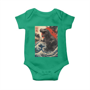 Japanese Dinosaur Baby Onesie Vintage Great Wave Monster Epic Giant Monster Ukiyo-e Style TS10 Irish Green Print Your Wear
