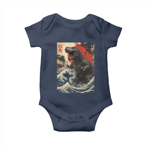 Japanese Dinosaur Baby Onesie Vintage Great Wave Monster Epic Giant Monster Ukiyo-e Style TS10 Navy Print Your Wear