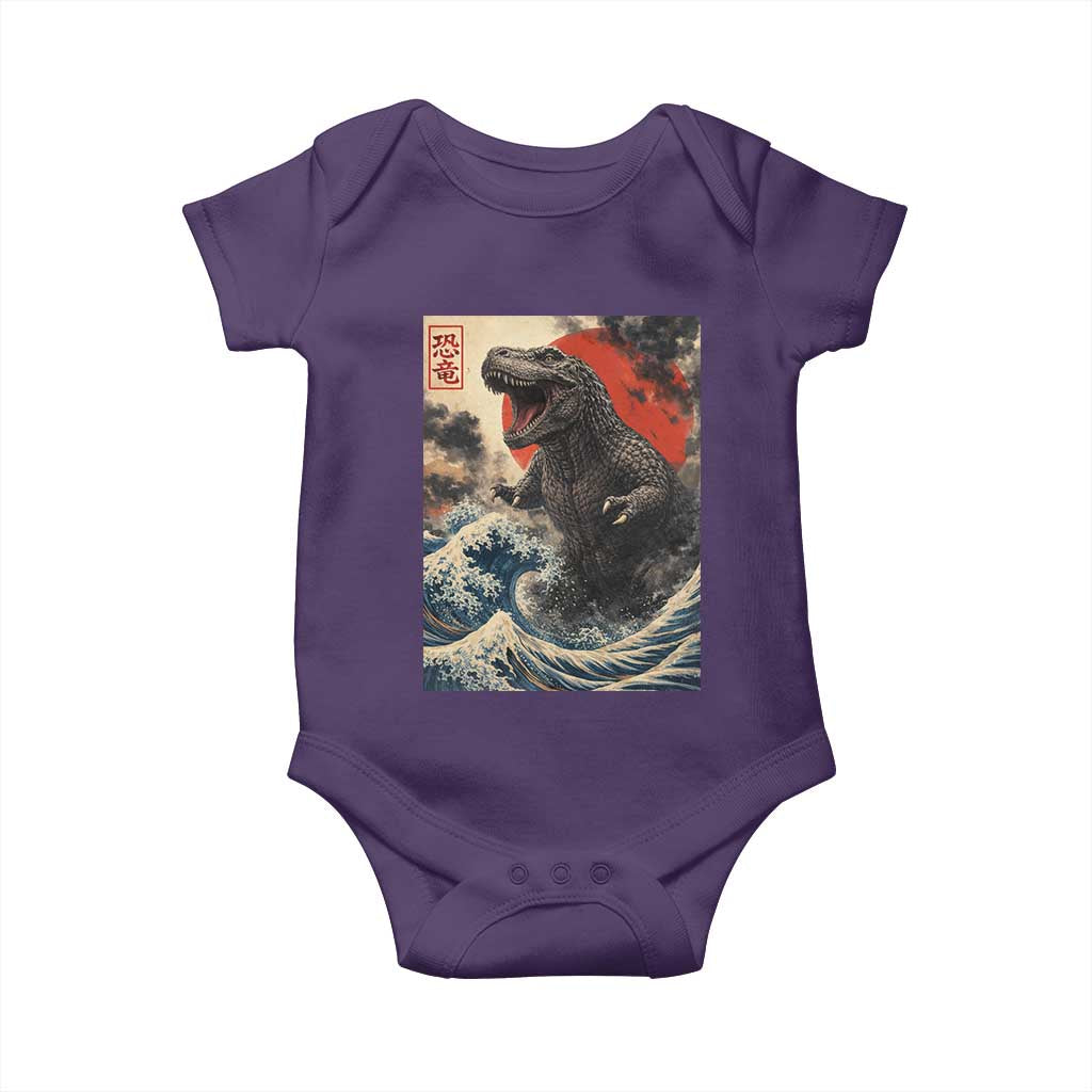 Japanese Dinosaur Baby Onesie Vintage Great Wave Monster Epic Giant Monster Ukiyo-e Style TS10 Purple Print Your Wear