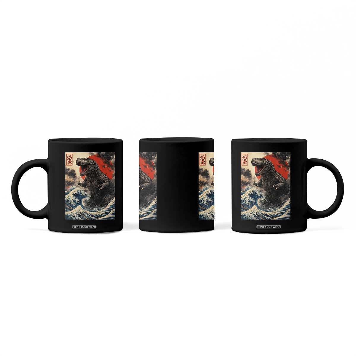 Japanese Dinosaur Coffee Mug Vintage Great Wave Monster Epic Giant Monster Ukiyo-e Style TS10 Print Your Wear
