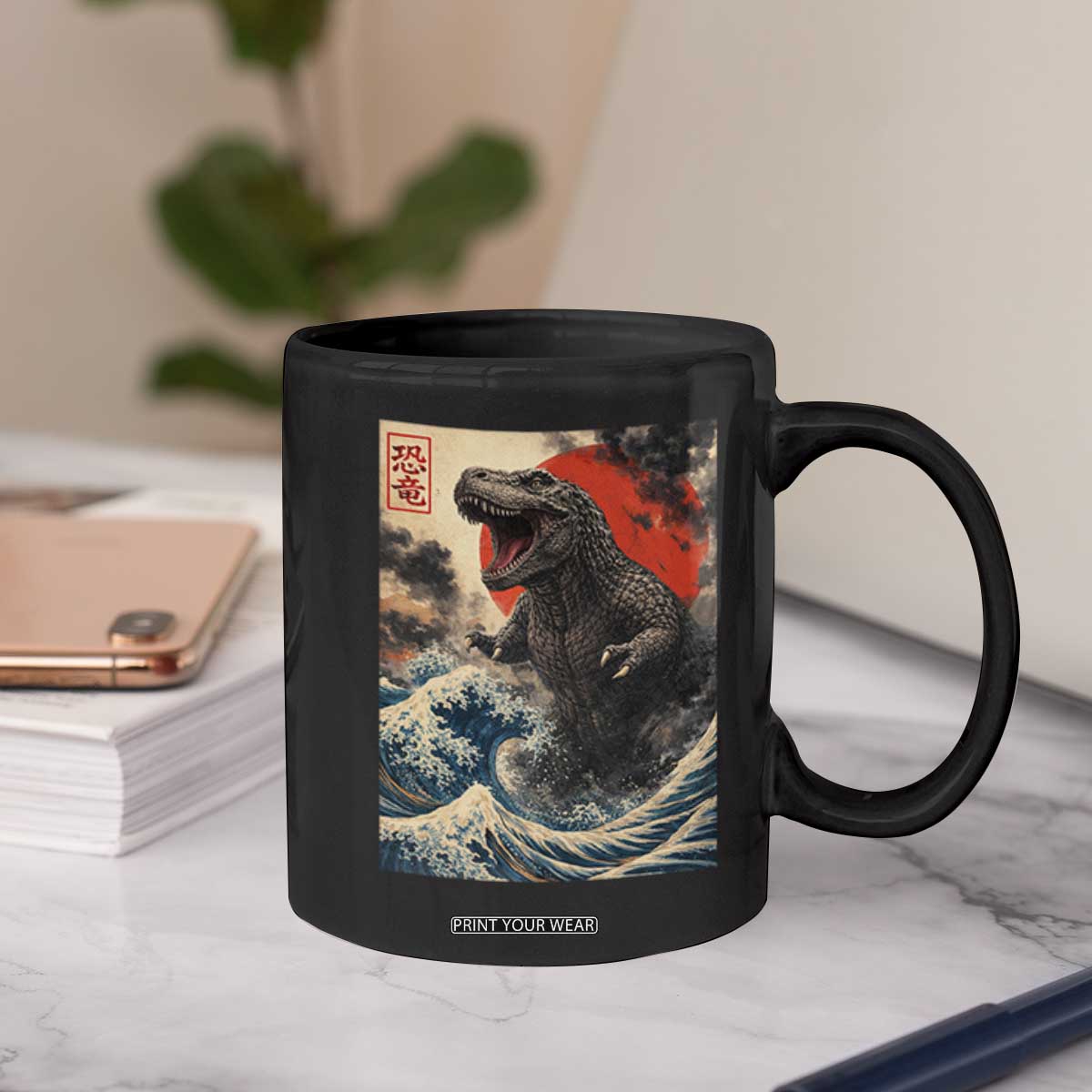 Japanese Dinosaur Coffee Mug Vintage Great Wave Monster Epic Giant Monster Ukiyo-e Style TS10 Print Your Wear