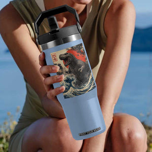 Japanese Dinosaur Flip Straw Tumbler Vintage Great Wave Monster Epic Giant Monster Ukiyo-e Style TS10 One Size: 30 oz Light Blue Print Your Wear
