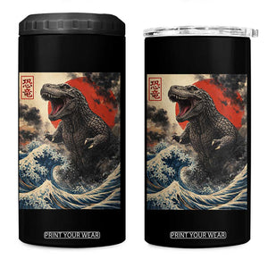 Japanese Dinosaur 4 in 1 Can Cooler Tumbler Vintage Great Wave Monster Epic Giant Monster Ukiyo-e Style TS10 One Size: 16 oz Black Print Your Wear