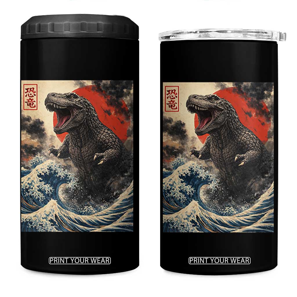 Japanese Dinosaur 4 in 1 Can Cooler Tumbler Vintage Great Wave Monster Epic Giant Monster Ukiyo-e Style TS10 One Size: 16 oz Black Print Your Wear