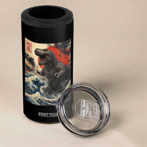 Japanese Dinosaur 4 in 1 Can Cooler Tumbler Vintage Great Wave Monster Epic Giant Monster Ukiyo-e Style TS10 Print Your Wear