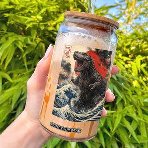Japanese Dinosaur Glass Can Vintage Great Wave Monster Epic Giant Monster Ukiyo-e Style TS10 Black Print Your Wear