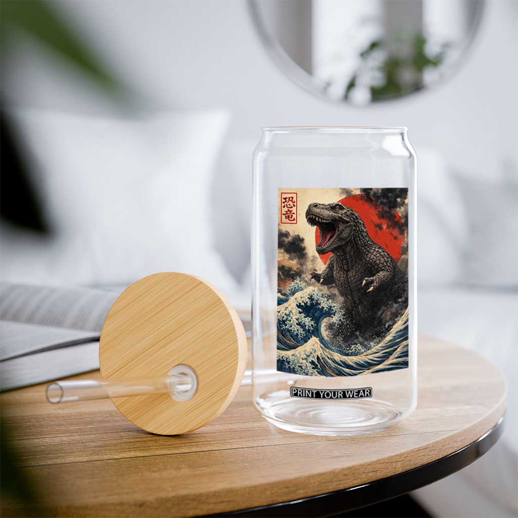 Japanese Dinosaur Glass Can Vintage Great Wave Monster Epic Giant Monster Ukiyo-e Style TS10 Print Your Wear