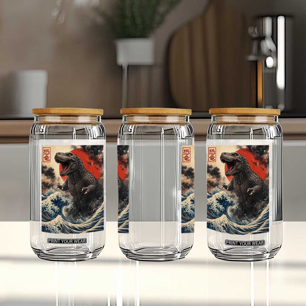 Japanese Dinosaur Glass Can Vintage Great Wave Monster Epic Giant Monster Ukiyo-e Style TS10 Print Your Wear