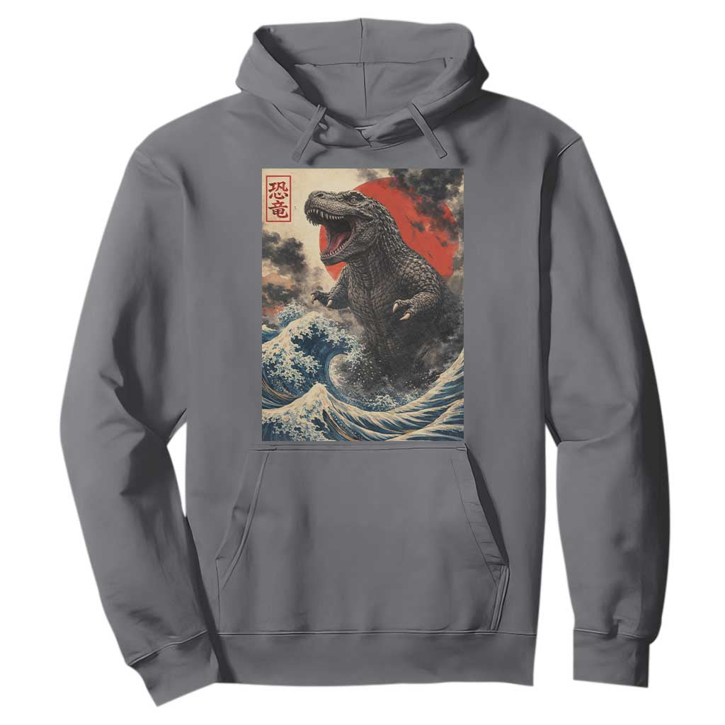 Japanese Dinosaur Hoodie Vintage Great Wave Monster Epic Giant Monster Ukiyo-e Style TS10 Charcoal Print Your Wear
