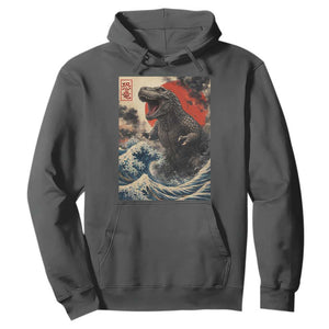 Japanese Dinosaur Hoodie Vintage Great Wave Monster Epic Giant Monster Ukiyo-e Style TS10 Dark Heather Print Your Wear