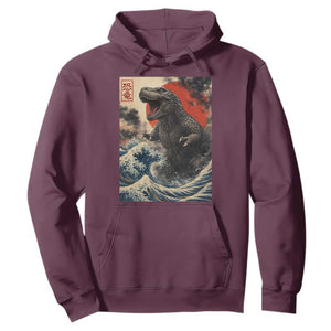Japanese Dinosaur Hoodie Vintage Great Wave Monster Epic Giant Monster Ukiyo-e Style TS10 Maroon Print Your Wear