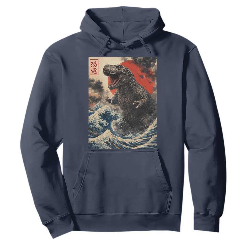 Japanese Dinosaur Hoodie Vintage Great Wave Monster Epic Giant Monster Ukiyo-e Style TS10 Navy Print Your Wear