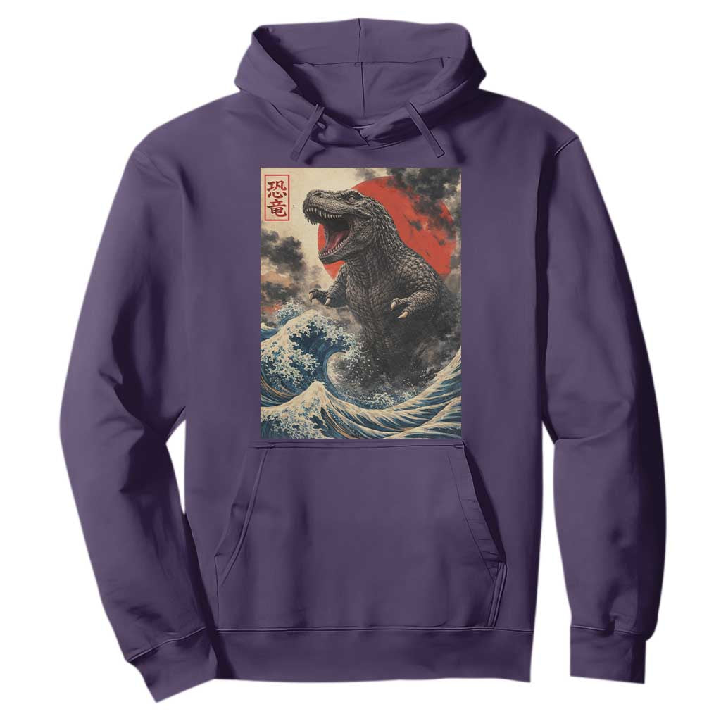 Japanese Dinosaur Hoodie Vintage Great Wave Monster Epic Giant Monster Ukiyo-e Style TS10 Purple Print Your Wear