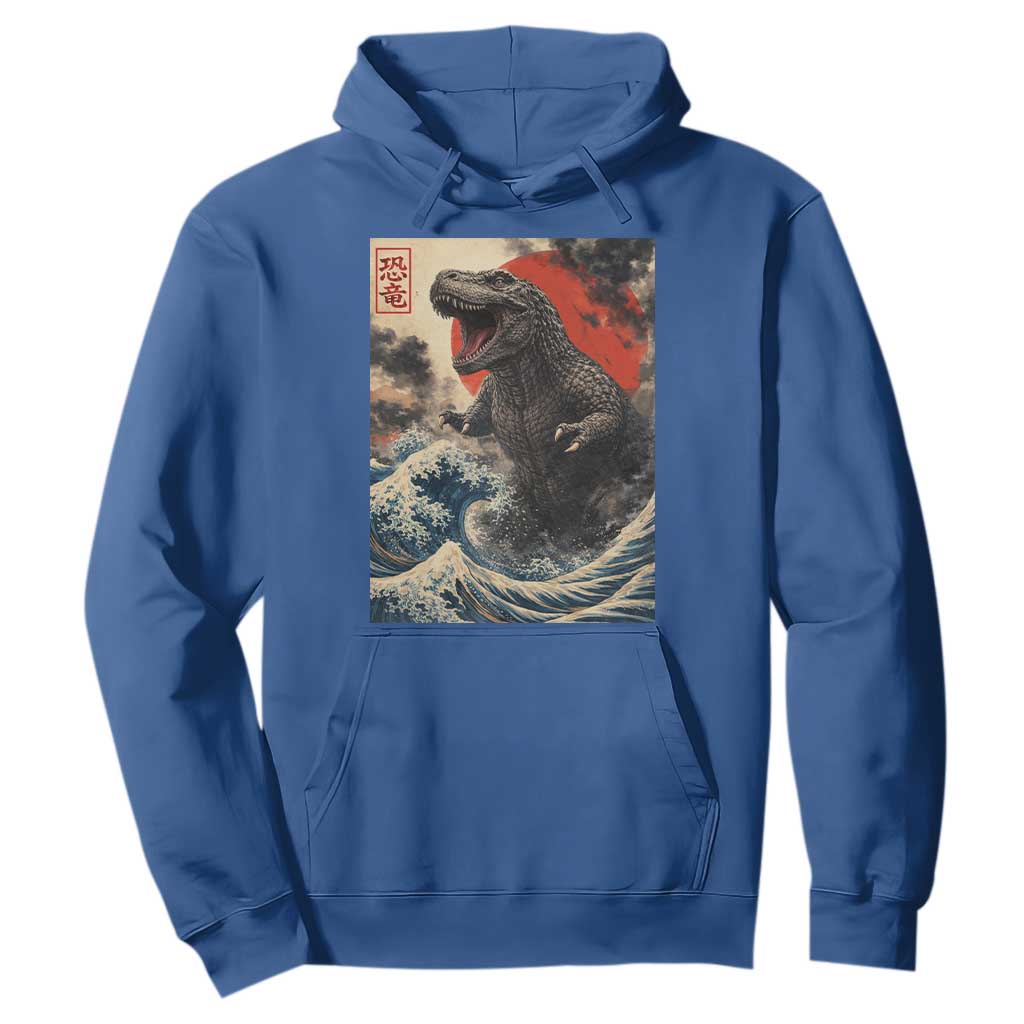 Japanese Dinosaur Hoodie Vintage Great Wave Monster Epic Giant Monster Ukiyo-e Style TS10 Royal Blue Print Your Wear